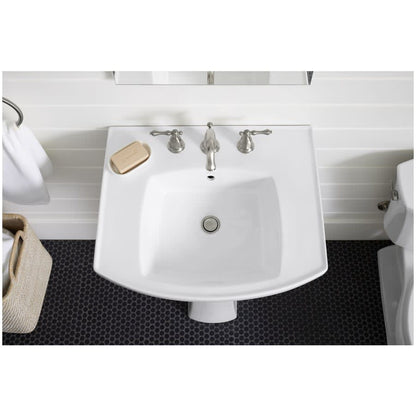 Kelston 24" Rectangular Vitreous China Pedestal Bathroom Sink with Overflow and 3 Faucet Holes at 8" Centers