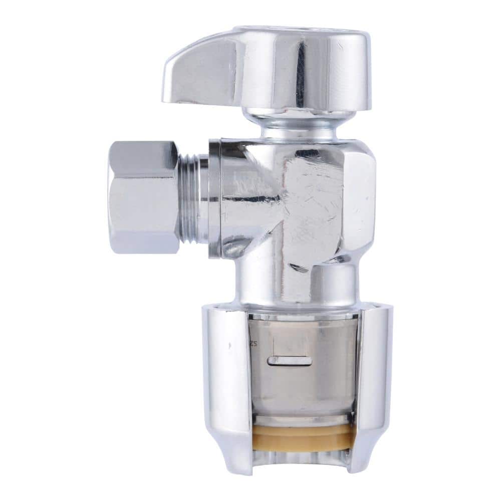 Max 1/2 in. Push-to-Connect x 3/8 in. O.D. Compression Chrome-Plated Brass Quarter-Turn Angle Stop Valve
