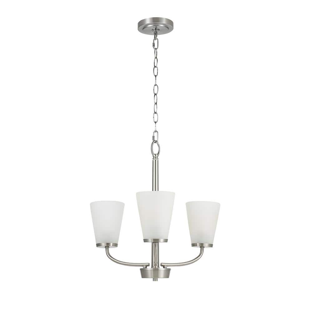 Helena 19 in 3-Light Brushed Nickel Hanging Chandelier with Frosted Glass Shades for Dining Room