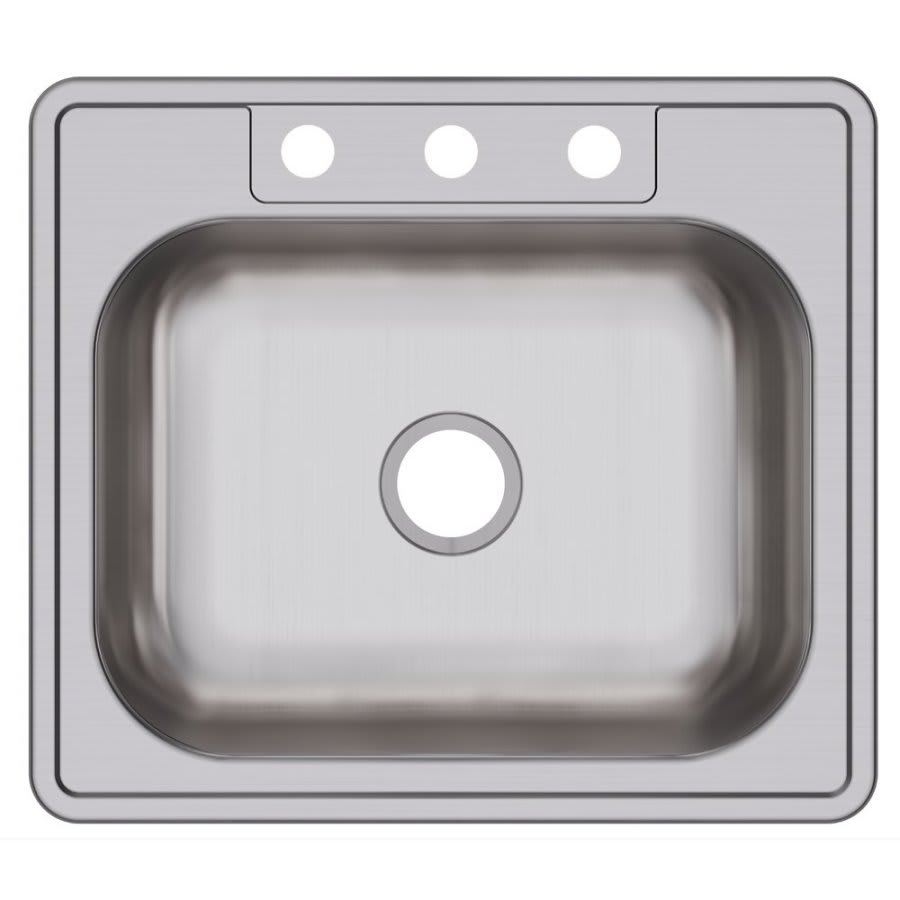 Dayton® Single Bowl Kitchen Sink, Top Mount, ADA, 25 x 22 in, 6-3/8 in Bowl Depth, 3-Hole, 22 ga Satin Steel, Stainless
