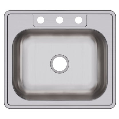 Dayton® Single Bowl Kitchen Sink, Top Mount, ADA, 25 x 22 in, 6-3/8 in Bowl Depth, 3-Hole, 22 ga Satin Steel, Stainless