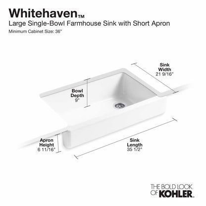 Whitehaven 35-1/2" Self-Trimming Farmhouse Single Basin Enameled Cast Iron Kitchen Sink