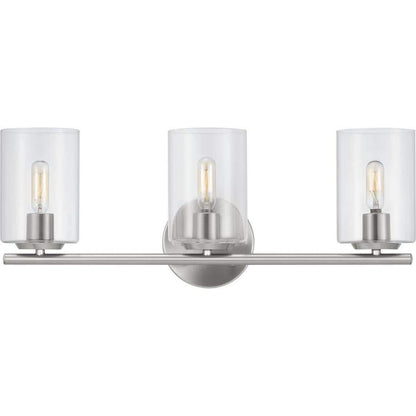 Champlain 22.375 in. 3-Light Brushed Nickel Modern Bathroom Vanity Light with Clear Glass Shades