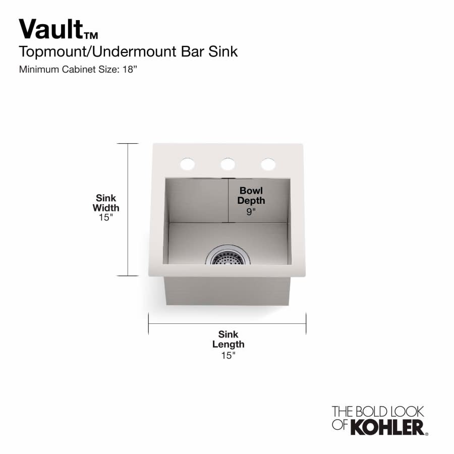 Vault 15" Drop In or Undermount Single Basin Stainless Steel Bar Sink with Single Faucet Hole