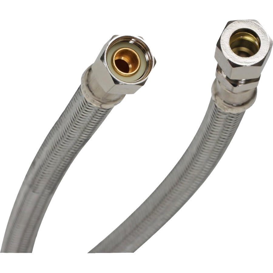 Flexible Water Supply, 3/8 in, Comp, 12 in L, Stainless Steel