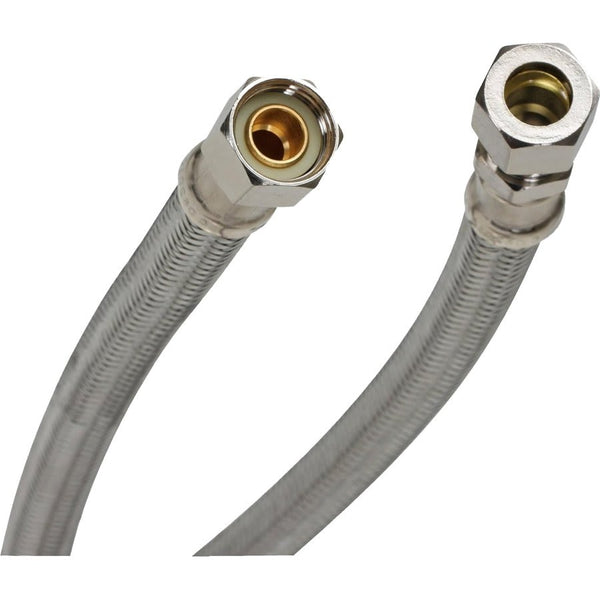 Flexible Water Supply, 3/8 in, Comp, 12 in L, Stainless Steel