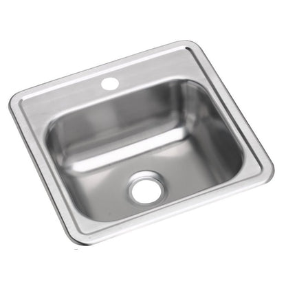 Dayton® Single Bowl Bar Sink, Top Mount, ADA, 15 x 15 in, 5 in Bowl Depth, 1-Hole, 22 ga Satin Steel, Stainless