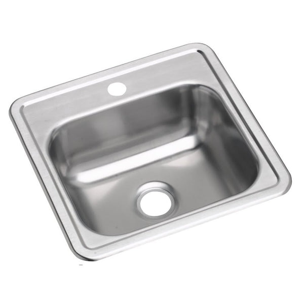 Dayton® Single Bowl Bar Sink, Top Mount, ADA, 15 x 15 in, 5 in Bowl Depth, 1-Hole, 22 ga Satin Steel, Stainless