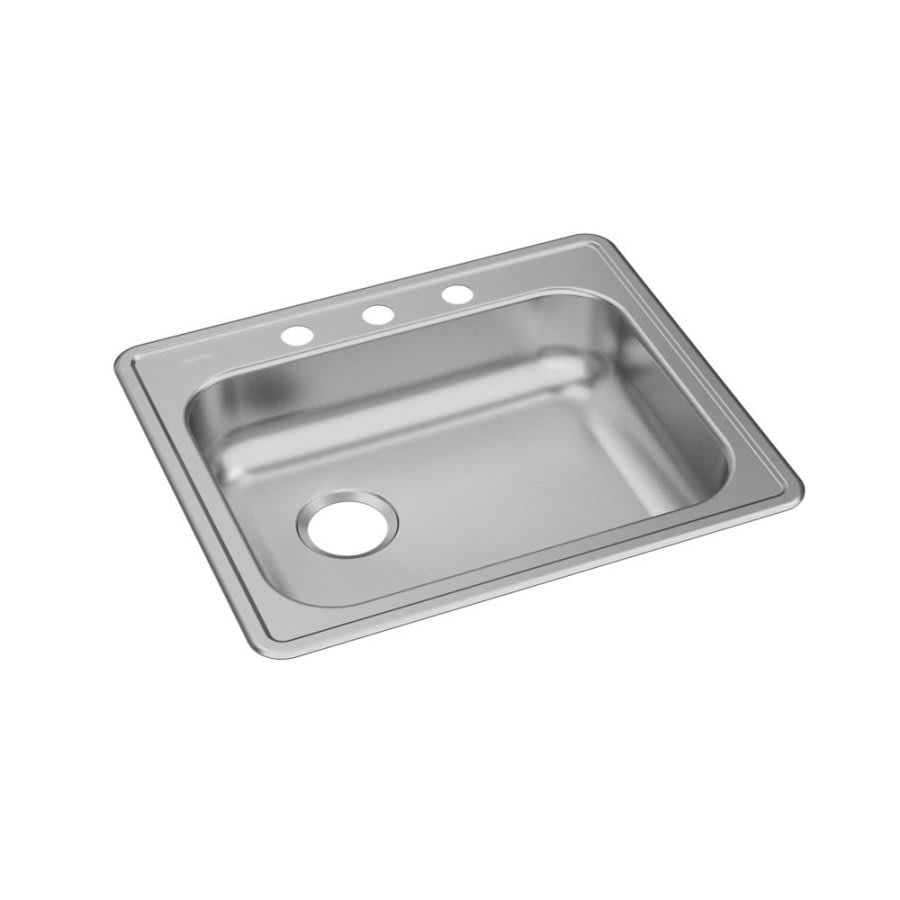 Dayton® Single Bowl Kitchen Sink, Top Mount, ADA, 25 x 21-1/4 in, 5-1/4 in Bowl Depth, 3-Hole, 22 ga Brushed Satin Steel, Stainless