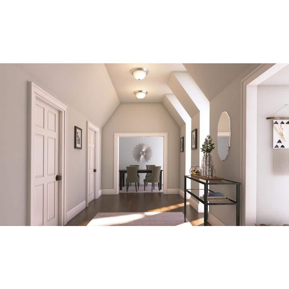 13 in. 2-Light Brushed Nickel Flush Mount with Frosted Glass Shade (2-Pack)