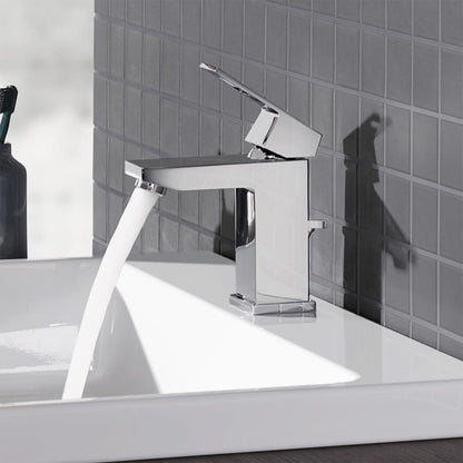 Eurocube 1.2 GPM Single Hole Bathroom Faucet with StarLight, SilkMove, EcoJoy, and QuickFix Technologies - Includes Pop-Up Drain Assembly