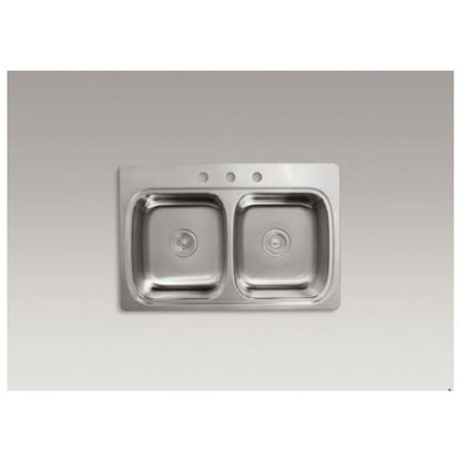 Verse 33" Double Basin Drop In Stainless Steel Kitchen Sink With Three Faucet Holes