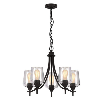 Pavlen 23 in. 5-Light Black Chandelier with Clear Glass Shades