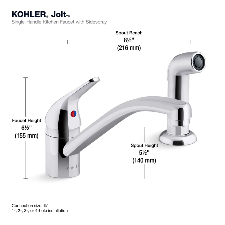 Jolt 1.5 GPM Single Hole Kitchen Faucet - Includes Side Spray Escutcheon