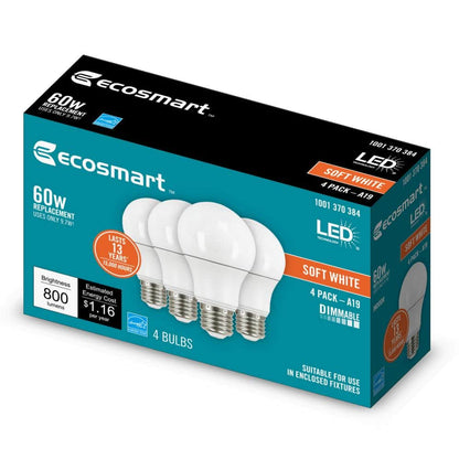 60-Watt Equivalent A19 Dimmable Energy Star LED Light Bulb Soft White (4-Pack)