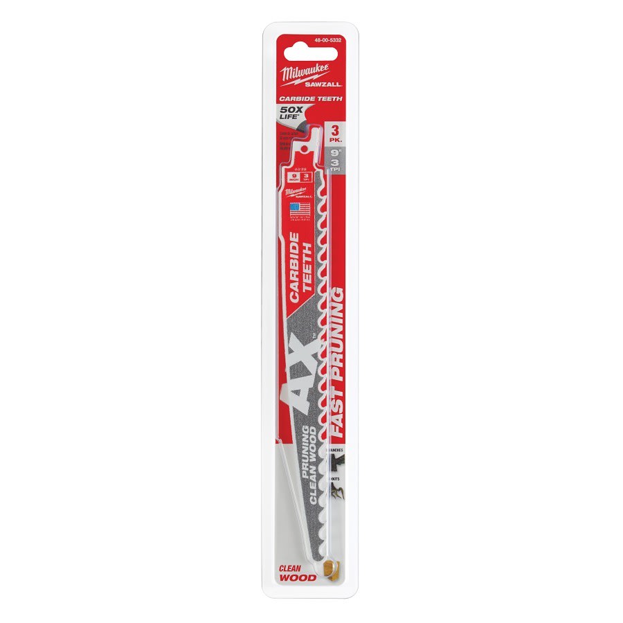 SAWZALL® The Ax™ Carbide Tip Reciprocating Saw Blade, 9 in L, 3 tpi, 0.05 in THK