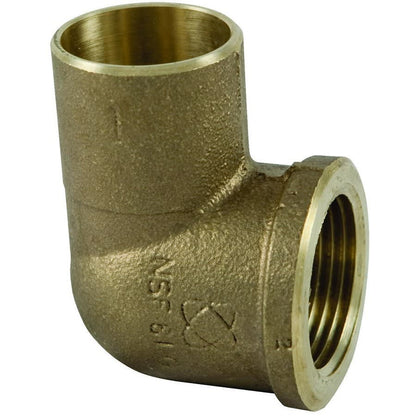 90 deg Elbow, 1 in, C x FNPT, Copper