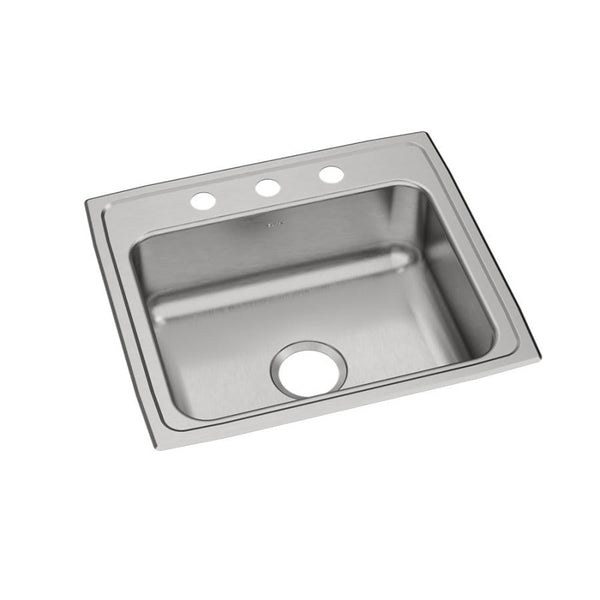 Celebrity Single Bowl Kitchen Sink, Top Mount, 22 x 19-1/2 in, 7 in Bowl Depth, 3-Hole, 20 ga Brushed Satin Steel, Stainless