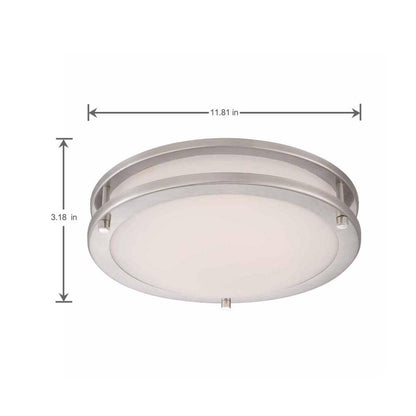 Hampton Bay Flaxmere 12 in. Brushed Nickel Dimmable LED Integrated Flush Mount with Frosted White Glass Shade