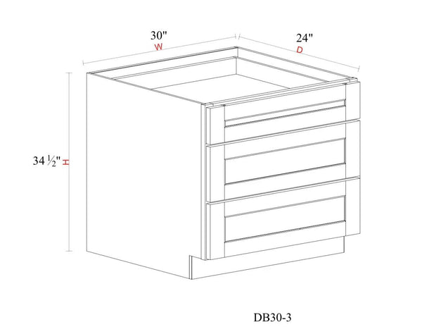 Drawer Base Cabinet - 30"W x 34- 1/2"H x 24"D - 3DRW