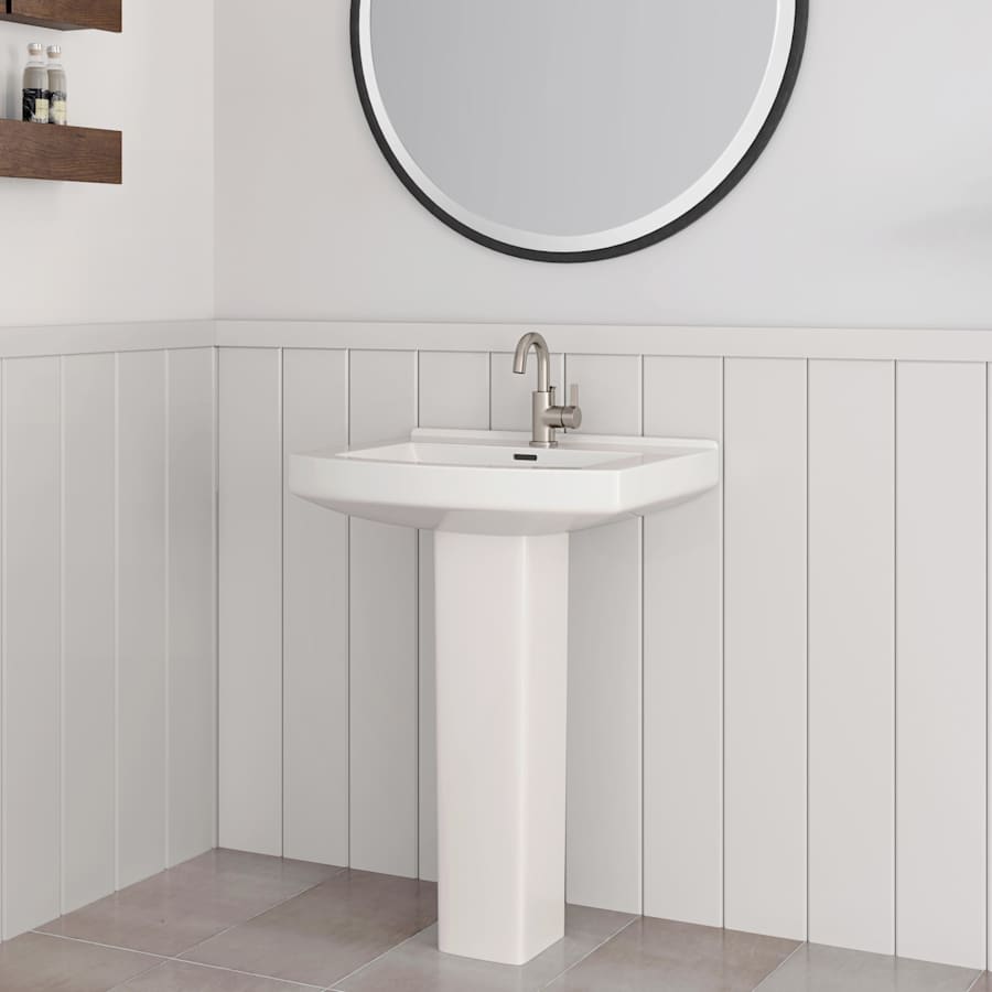 Otter Creek 24" Rectangular Vitreous China Pedestal Bathroom Sink with Overflow and 1 Faucet Hole