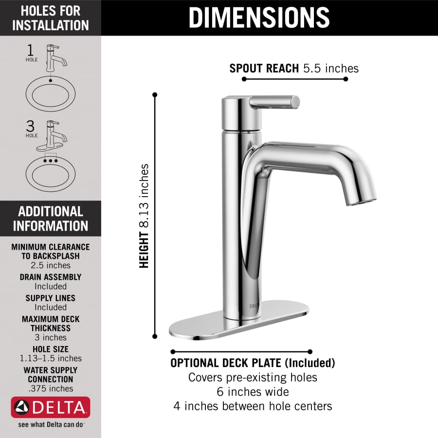 Nicoli 1.2 GPM Single Hole Bathroom Faucet with Push Pop-Up Drain Assembly