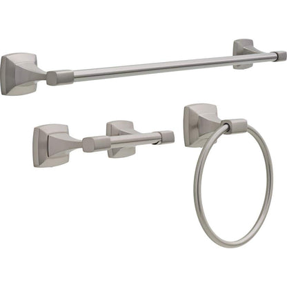 Portwood 3-Piece Bath Hardware Set with 24 in. Towel Bar, Toilet Paper Holder, Towel Ring in Brushed Nickel