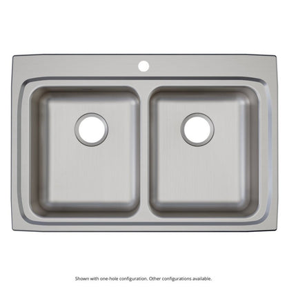 Lustertone™ Classic Double Bowl Kitchen Sink, Top Mount, ADA, 33 x 22 in, 5-1/8 in Bowl Depth, 4-Hole, 18 ga Lustrous Satin Steel, Stainless