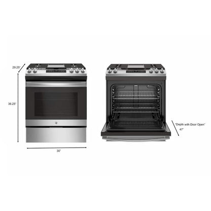 Ge® 30" Slide-In Front Control Gas Range