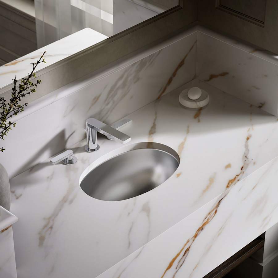 Bolero 15" Stainless Steel Drop In or Undermount Bathroom Sink