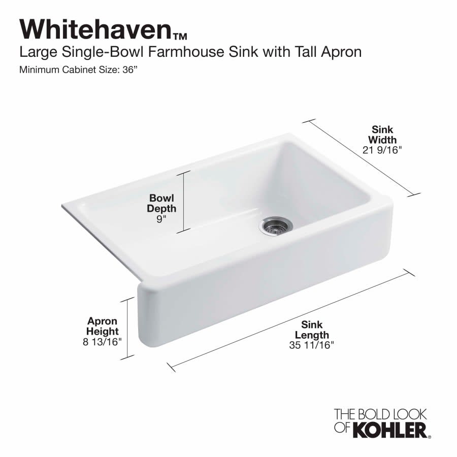 Whitehaven 35-11/16" Self-Trimming Farmhouse Single Basin Enameled Cast Iron Kitchen Sink