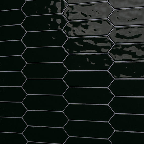 Stagecraft Black Picket, Undulated 3X12 Glossy