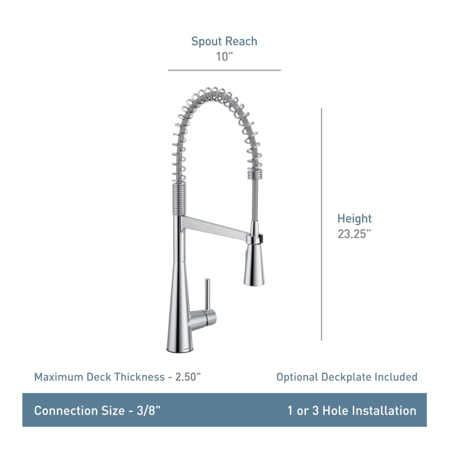 Sleek 1.5 GPM Single Hole Pre-Rinse Pull Down Kitchen Faucet with Power Boost