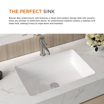 22 in. Ceramic Rectangular Undermount Bathroom Sink in White with Overflow Drain