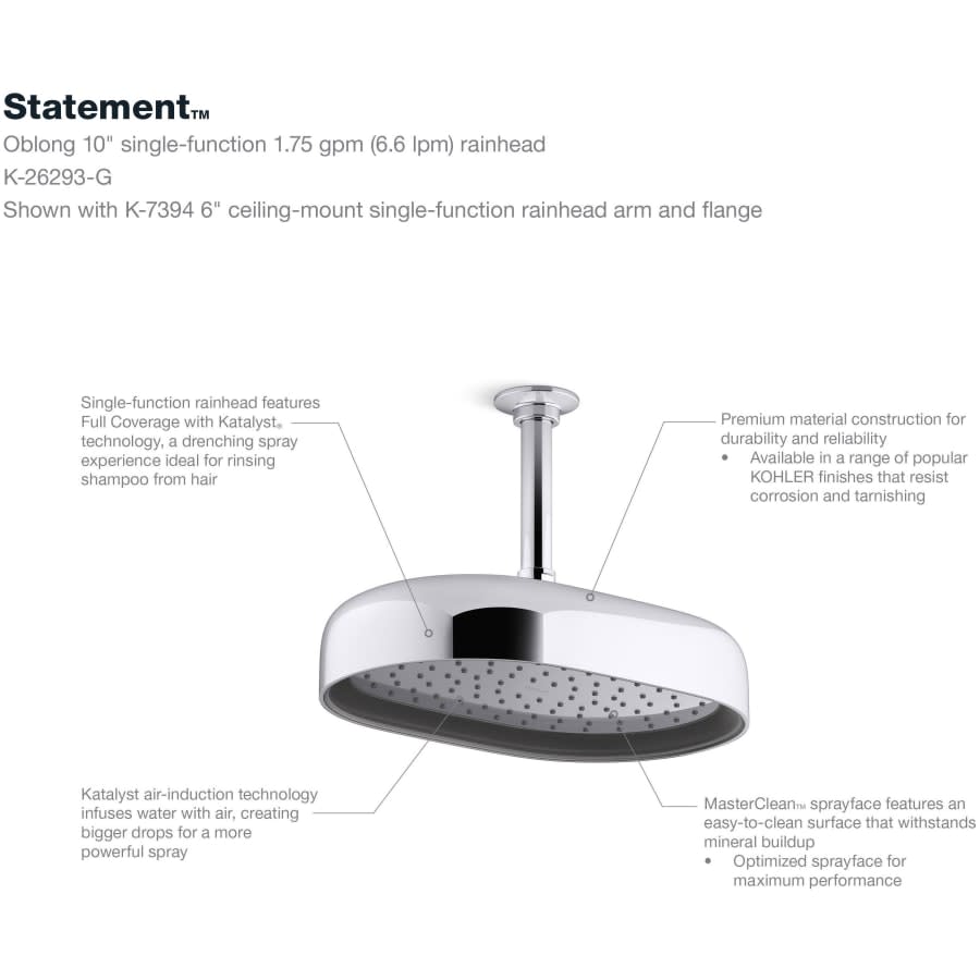 Statement 1.75 GPM Single Function Rain Shower Head with MasterClean Sprayface and Katalyst Air Induction Technology