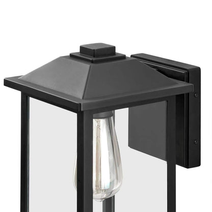 1-Light 12 in. Black Hardwired Transitional Outdoor Wall Light Lantern Sconce with Clear Glass