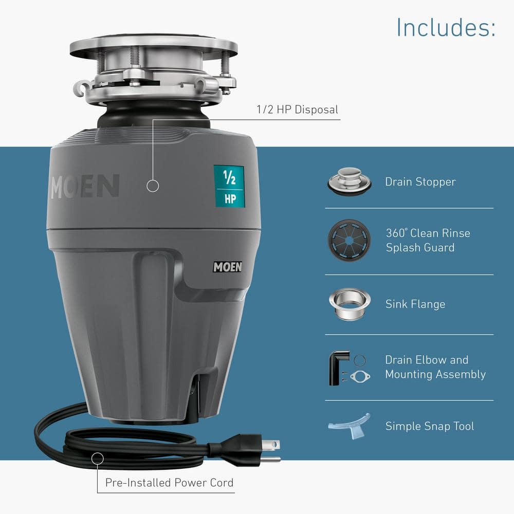 Prep Series 1/2 HP Continuous Feed Garbage Disposal with Sound Reduction and Fast Track Installation