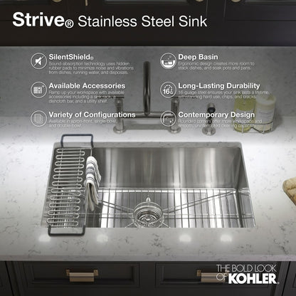 Strive 35" Single Basin Undermount 16-Gauge Stainless Steel Kitchen Sink with SilentShield with Accessories Included