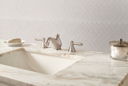 White Glossy Herringbone Mosaic