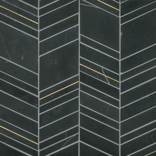 Ferrara Nero Chevron Mix Size Mosaic W-Brass Honed