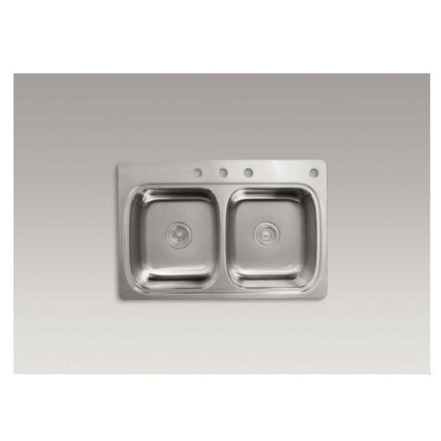 Verse 33" Double Basin Drop In Stainless Steel Kitchen Sink With Four Faucet Holes