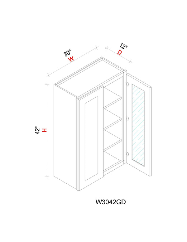 Wall Cabinet - 30"W x 42"H x 12"D Glass Door Only