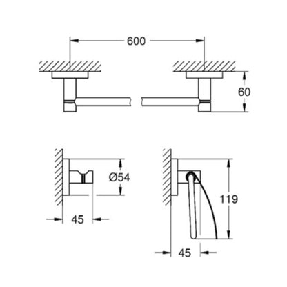 Essentials Accessory Kit - Includes Towel Bar, Toilet Paper Holder, and Robe Hook