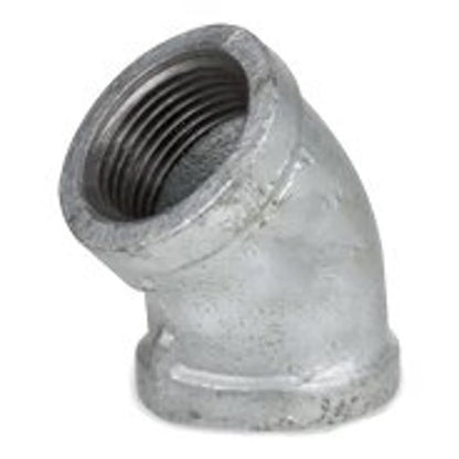 45 deg Elbow, 1/8 in, FNPT, 150 lb, Malleable Iron, Galvanized