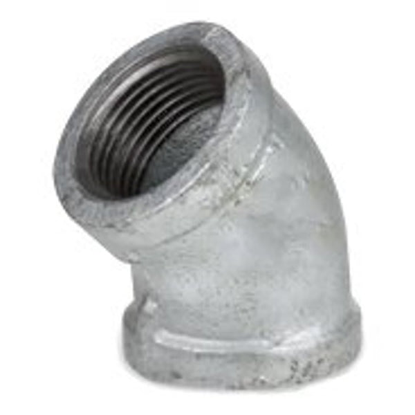 45 deg Elbow, 4 in, FNPT, 150 lb, Malleable Iron, Galvanized, Domestic