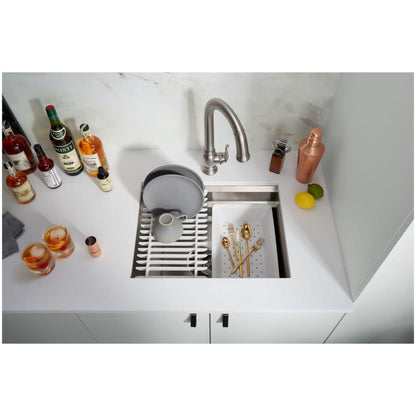 Prolific 23" Undermount Single Basin Stainless Steel Kitchen Sink with Basin Rack, Colander, and Cutting Board