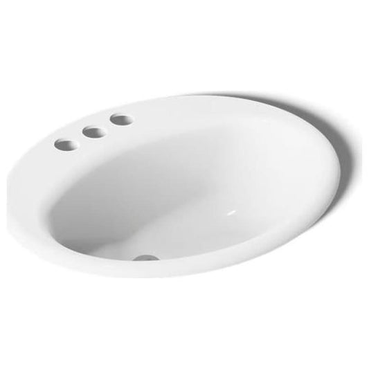 Farmington 19-1/4" Oval Cast Iron Drop In Bathroom Sink with Overflow and 3 Faucet Holes at 4" Centers