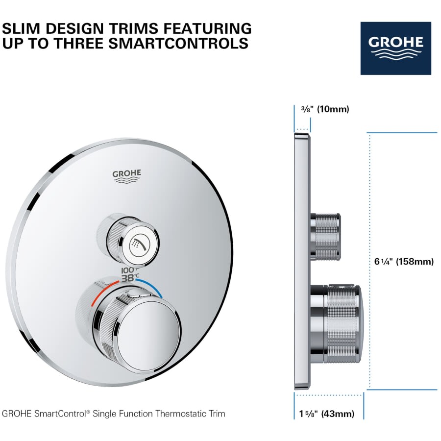 Grohtherm Single Function Thermostatic Valve Trim Only with Double Knob Handles and Volume Control - Less Rough In