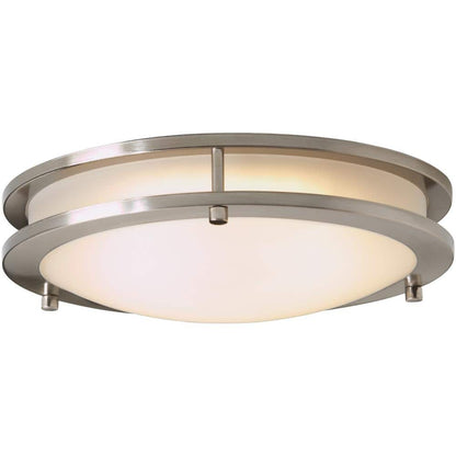 Hampton Bay Flaxmere 12 in. Brushed Nickel Dimmable LED Integrated Flush Mount with Frosted White Glass Shade