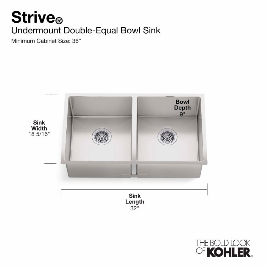 Strive 32" Double Basin Undermount 16-Gauge Stainless Steel Kitchen Sink with SilentShield